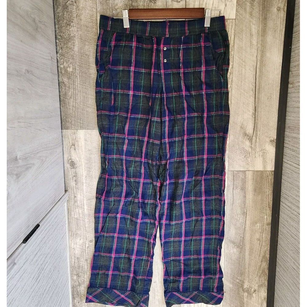 Victoria's Secret Soft‎ Flannel Lounge PJ Sleep Pants Plaid Blue Pink Size Small